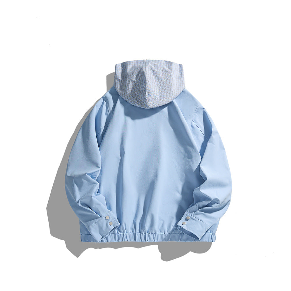 Unisex Light Hooded Transition Jacket with Check Patch Chest Pocket and Elastic Hem Mune Fashion