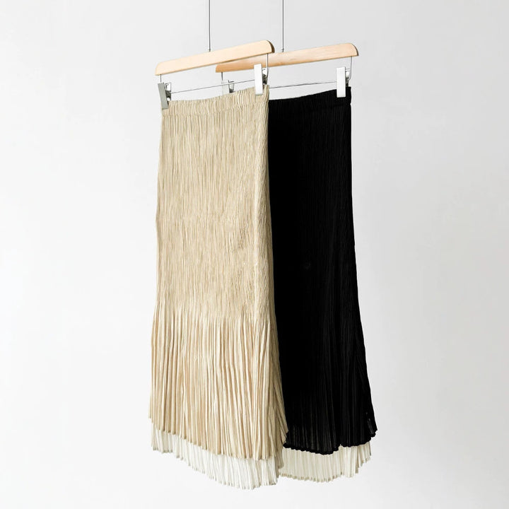 Ladies Elegant Pleated Skirt with Asymmetric Hem Mune Fashion