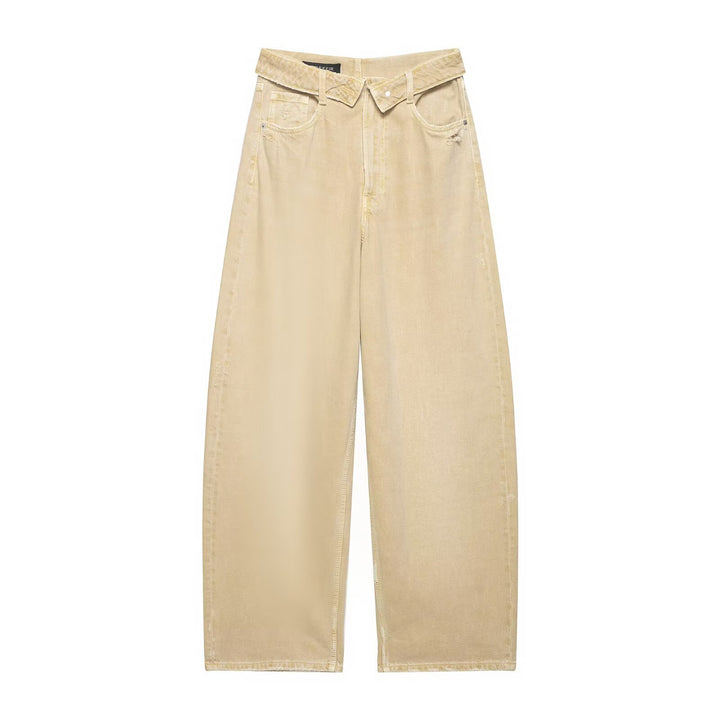 Women's wide high-waist jeans in vintage look with frayed rips Mune Fashion