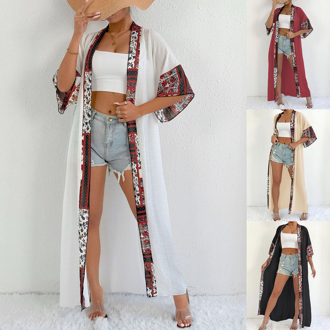 Women elegant, lightweight kaftan with colorful crochet trim Mune Fashion