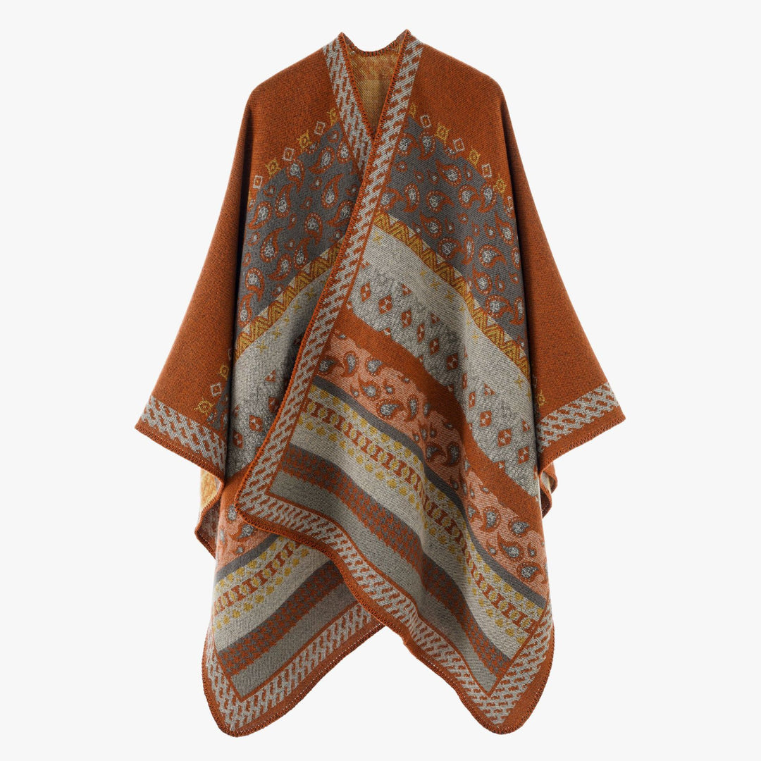 Women's Open Jacquard Cape with Paisley and Ethno Motif Mune Fashion