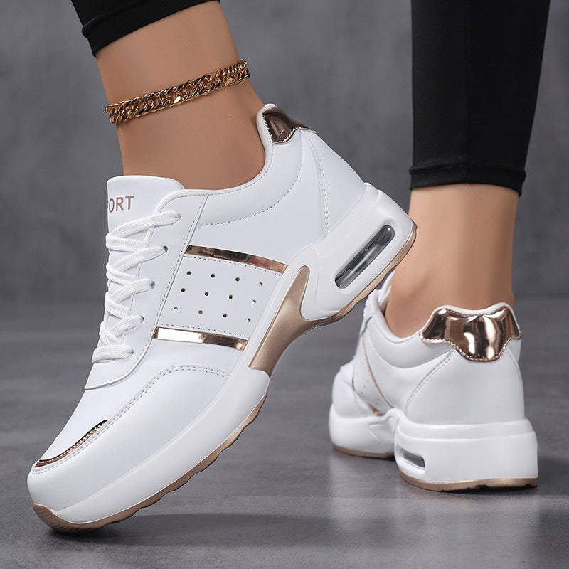 Women's Platform Sneaker with Air-Cushioned Padding, Leather Look & Metallic Accents Mune Fashion