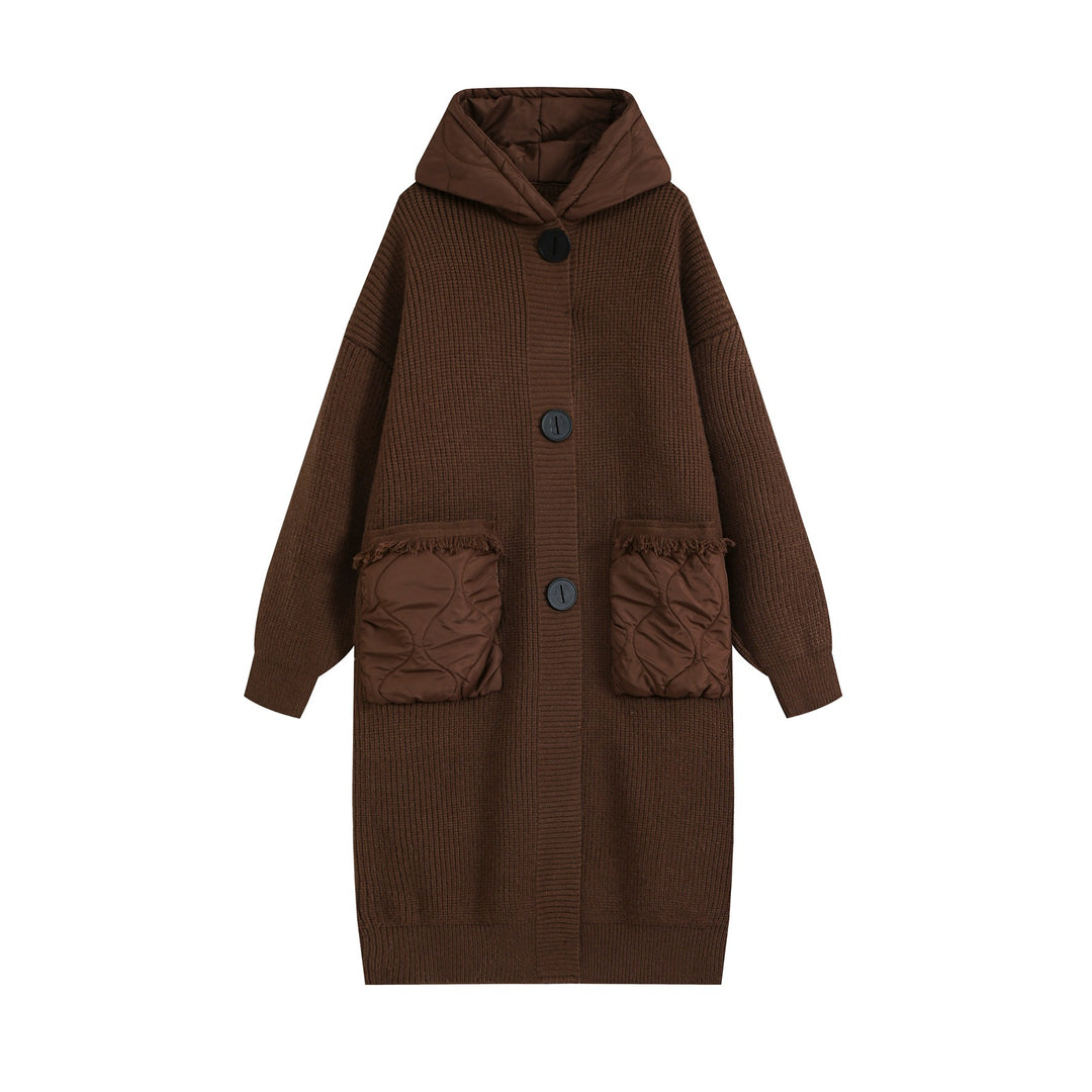 Women's knitted coat with quilted hood and padded pockets Mune Fashion