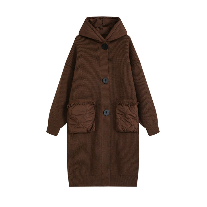 Women's knitted coat with quilted hood and padded pockets Mune Fashion