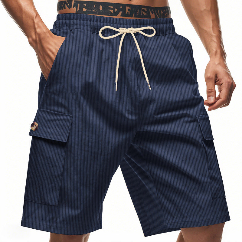 Men's casual utility bermuda with fine ribbed texture, elastic drawstring, and flap pockets Mune Fashion