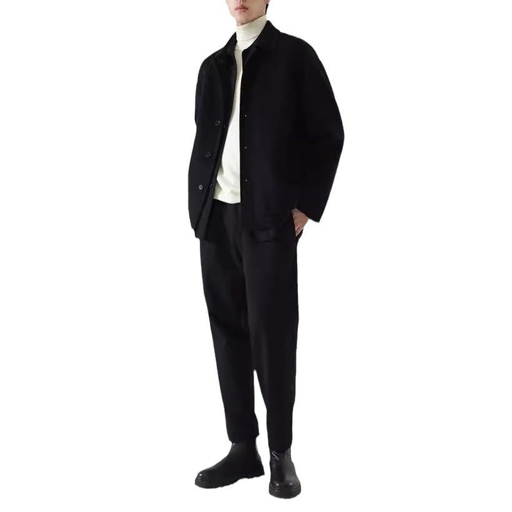 Men's Boxy Wool Blend Shirt Jacket with Full Button Placket and Dropped Shoulder Mune Fashion