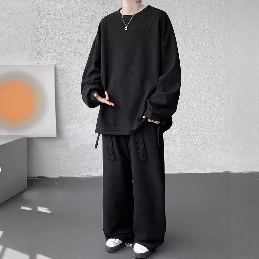 Unisex Casual Oversized Lounge Set made of Waffle Knit with Cargo Ties Mune Fashion