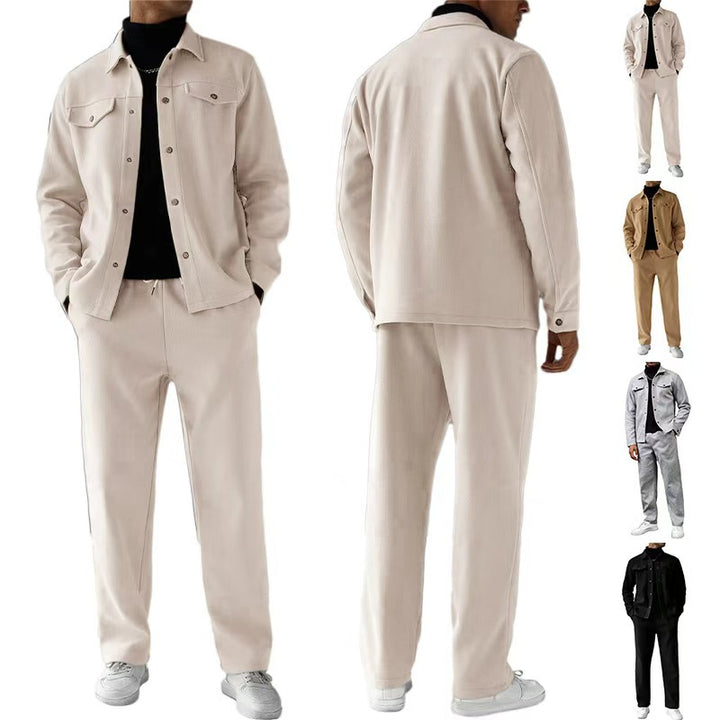 Men's two-piece overshirt and relax pants set made of soft cotton terry with snap button placket and drawstring Mune Fashion