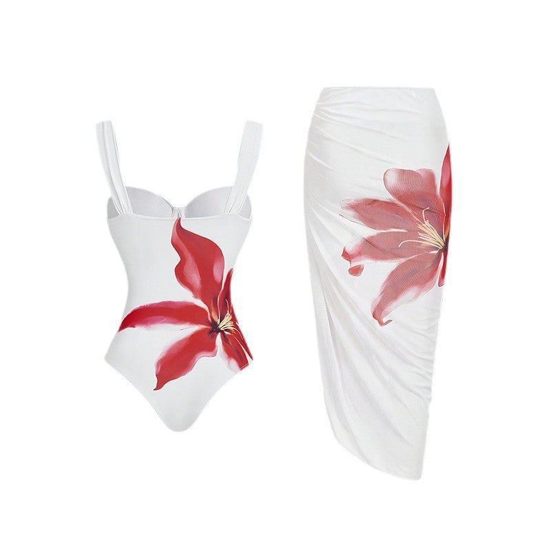 Women's elegant swimsuit with floral design and matching wrap skirt Mune Fashion