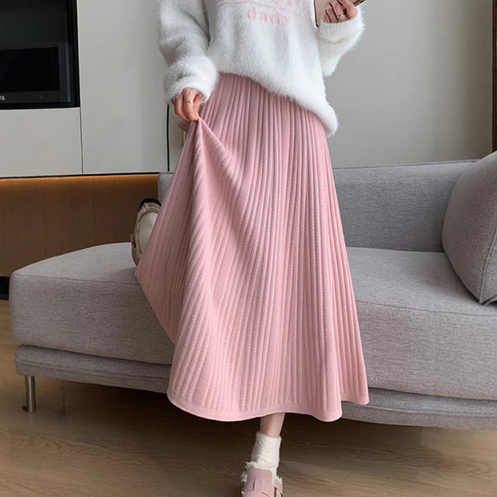 Ladies Elegant Pleated Midi Skirt with High Waist Mune Fashion