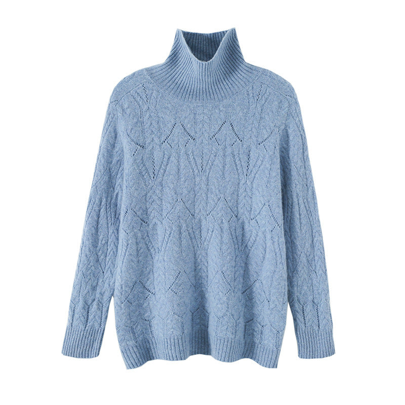 Women's Soft Mohair-Look Oversized Roll Neck Sweater with Lace Cable Structure Mune Fashion