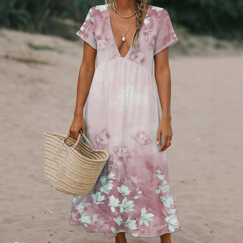 Ladies max dress with deep V-neck and flowing skirt Mune Fashion