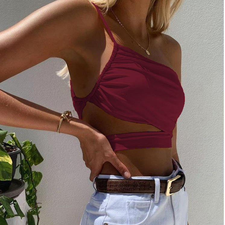 Women's asymmetrical crop top with elegant wrap design Mune Fashion
