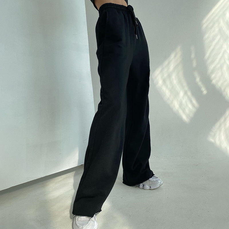 Women's loose jogging pants made of cotton sweat with elastic waistband and drawstring Mune Fashion