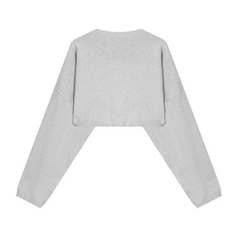 Women's Cropped Knit Sweater with Wide Raglan Sleeves and Statement Print Mune Fashion
