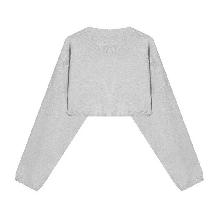 Women's Cropped Knit Sweater with Wide Raglan Sleeves and Statement Print Mune Fashion