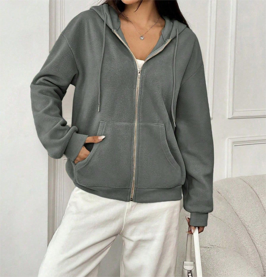 Women's Fleece Jacket with Hood and Practical Pockets Mune