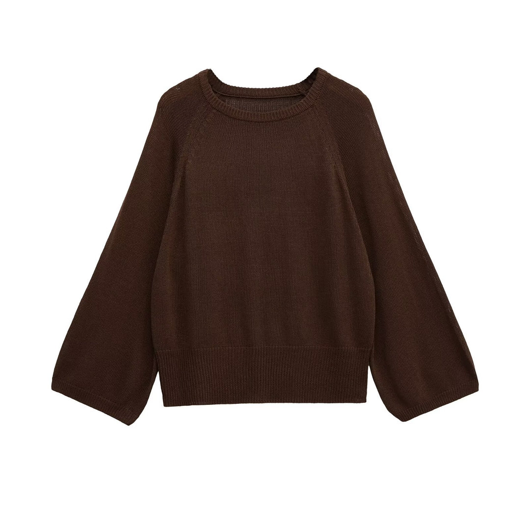 Women's Oversized Knitted Sweater with Balloon Sleeves and Wide Ribbed Hem Mune Fashion