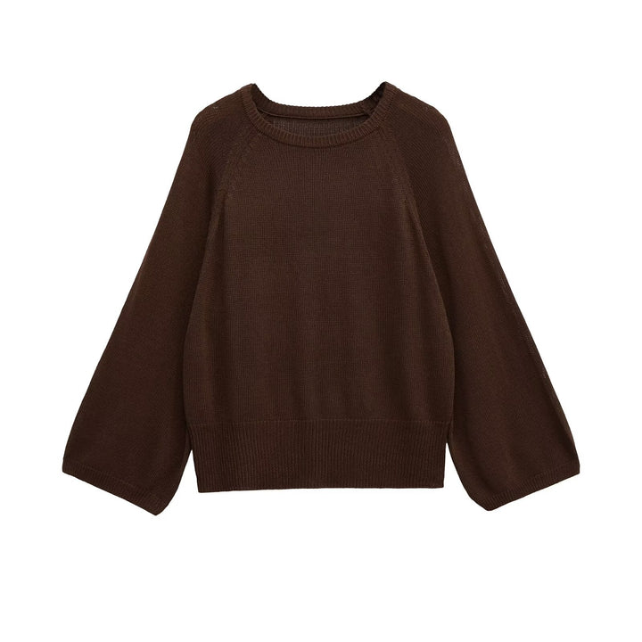 Women's Oversized Knitted Sweater with Balloon Sleeves and Wide Ribbed Hem Mune Fashion
