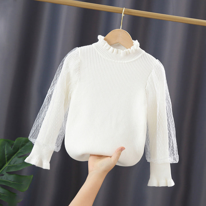Girls elegant sweater with transparent lace sleeve Mune Fashion