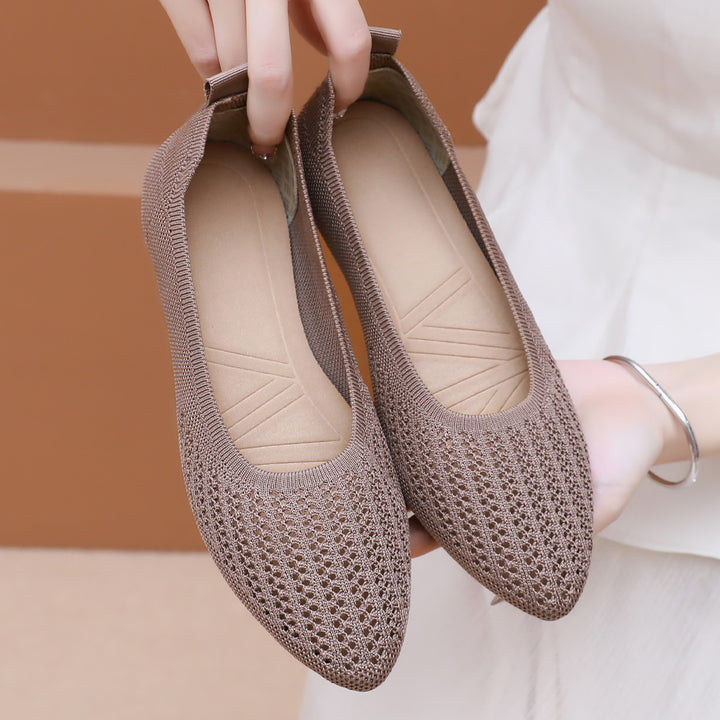 Ladies' breathable knitted ballerina slippers with perforated upper material and orthopedic memory footbed Mune Fashion