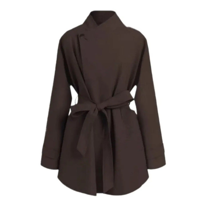 Women Oversized Wrap Blouse with Stand Collar and Tie Belt Mune Fashion