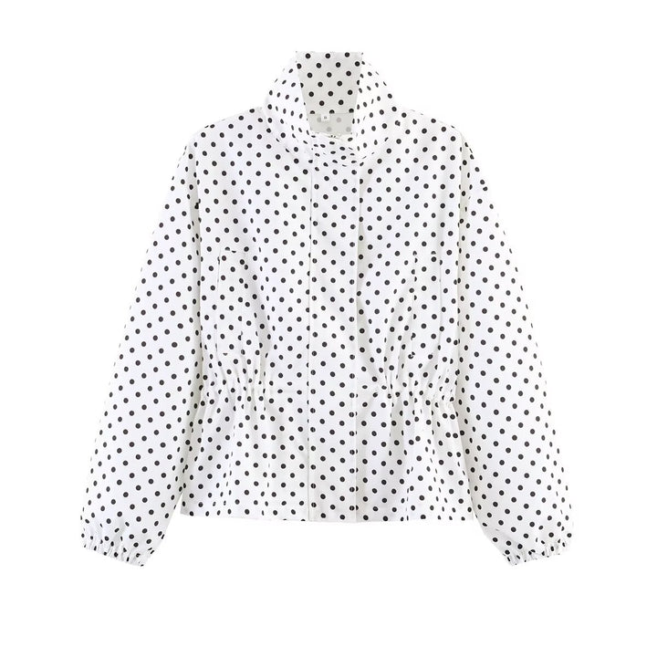 Women Lightweight Polka Dot Rain Jacket with Waist Drawstring Mune Fashion