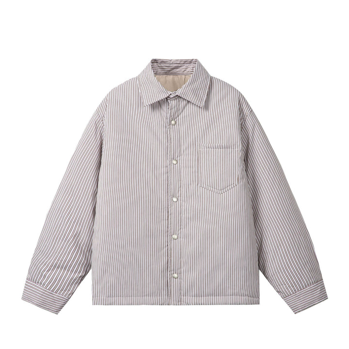 Unisex Striped Boxy Shirt Jacket with Snap Button Placket and Chest Pocket Mune Fashion