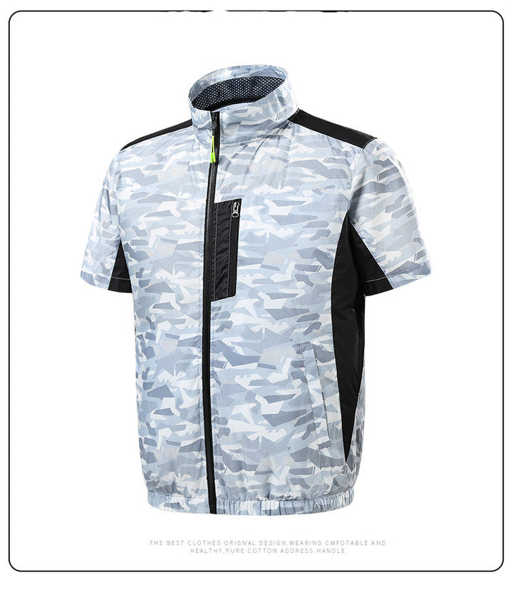 Men's lightweight short sleeve vest with stand-up collar, water-repellent nylon blend and zippered pockets Mune Fashion