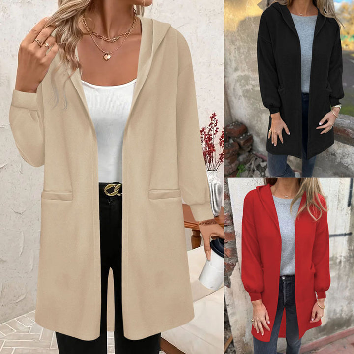 Women Open Long Blazer with Hood and Patch Pockets Mune Fashion