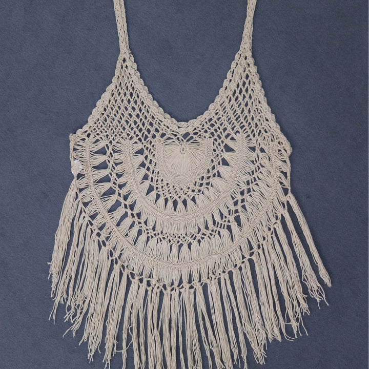 Women's crocheted beach poncho with fringes Mune Fashion
