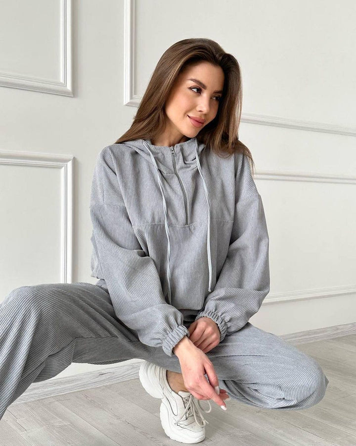 Women's Corduroy Loungewear Set with Hoodie and Jogging Pants Mune Fashion