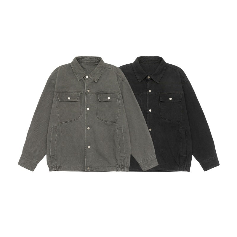 Unisex Oversize Workwear-Bomber Jacket with Snap Front and Elastic Waist Mune Fashion