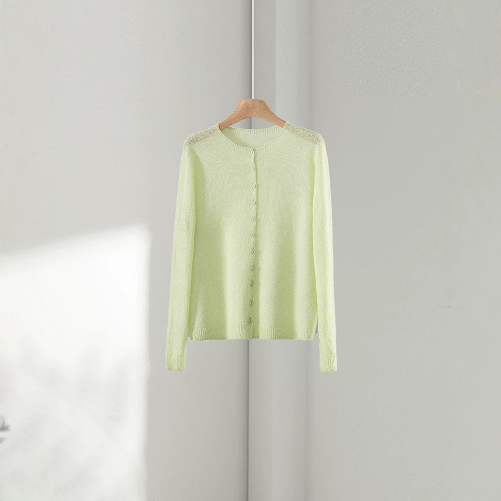 Women's fine knit cardigan with round neckline and continuous button placket Mune Fashion