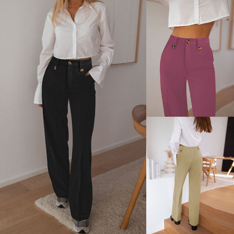 Women's high-waisted palazzo pants with waistband tab, crease and wide leg Mune Fashion