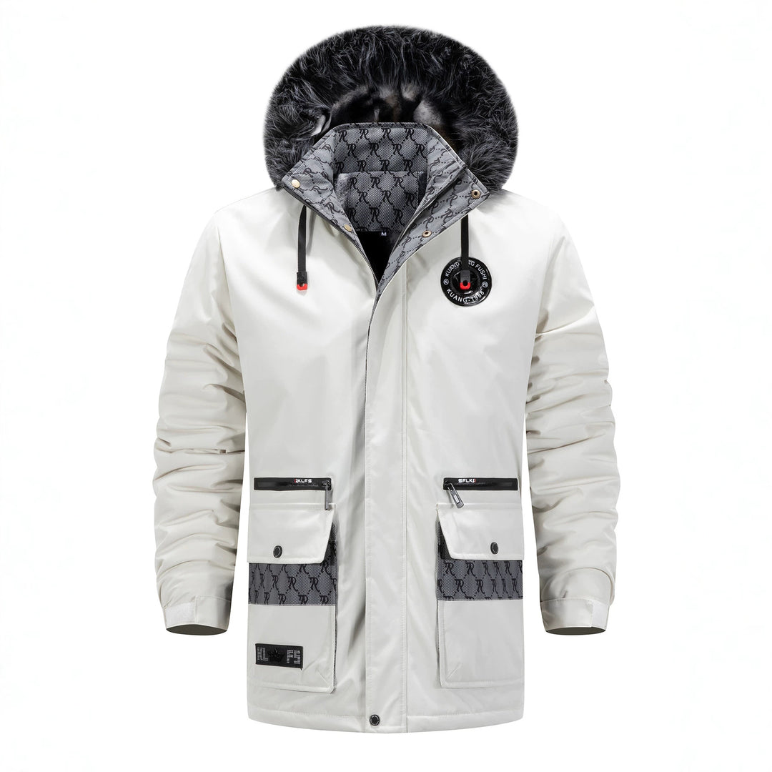 Men's Long Thermal Parka with Hood, Logo Lining and Multifunctional Pockets Mune Fashion