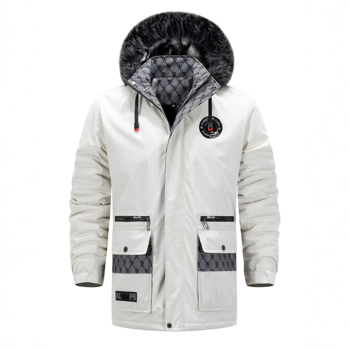 Men's Long Thermal Parka with Hood, Logo Lining and Multifunctional Pockets Mune Fashion