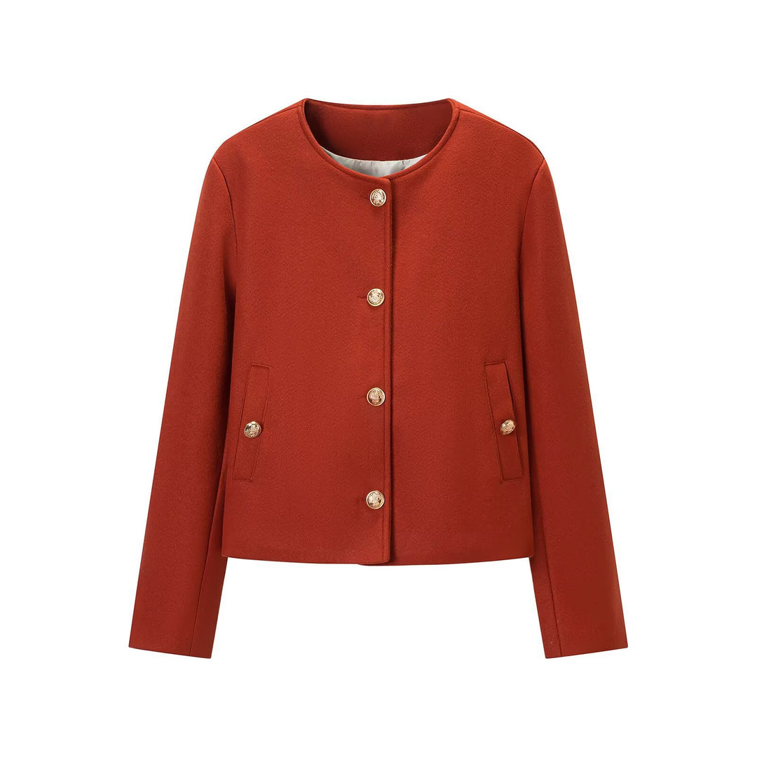 Women’s short jacket in boxy cut with round neck and gold decorative buttons Mune Fashion