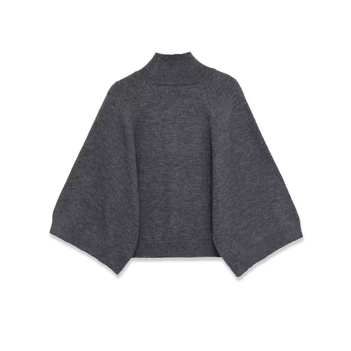 Women's nan kastiger turtleneck poncho sweater with raglan sleeves and elastic hem cuff Mune Fashion