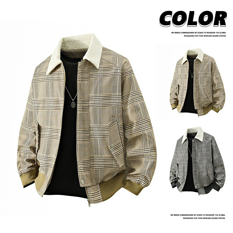 Men's checked bomber transitional jacket with teddy collar & ribbed cuffs Mune Fashion