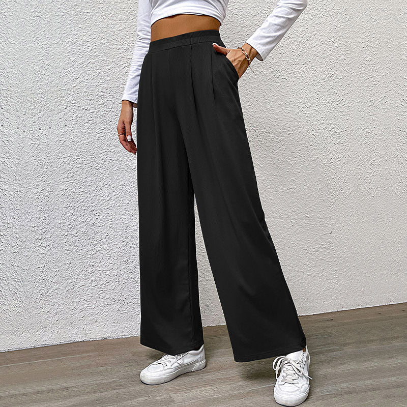 Ladies Wide High-Waist Trousers with Pleats and Palazzo Silhouette Mune Fashion