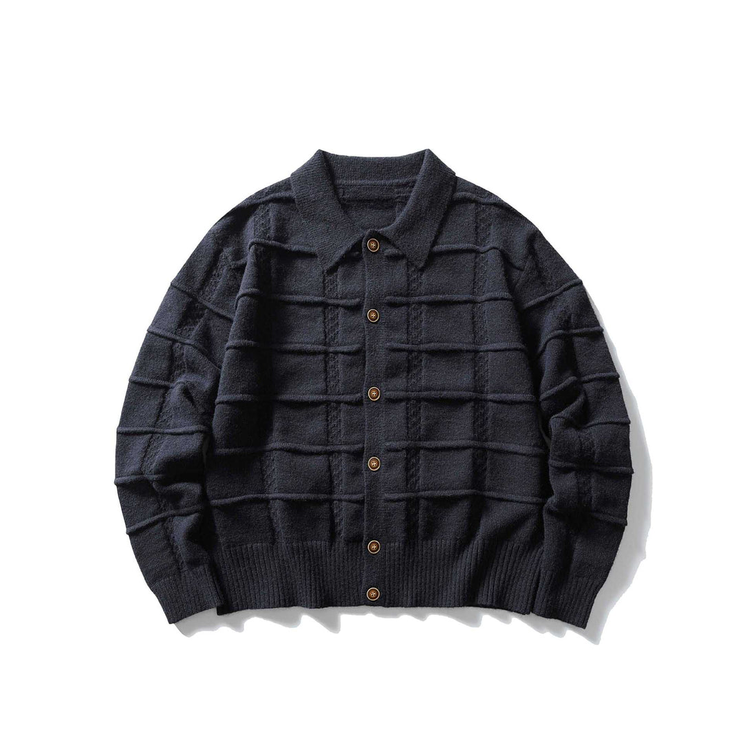 Men's textured cardigan with shirt collar and full button placket Mune Fashion