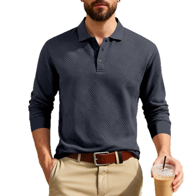 Men's textured long sleeve polo with embossed waffle texture and half-button placket Mune Fashion