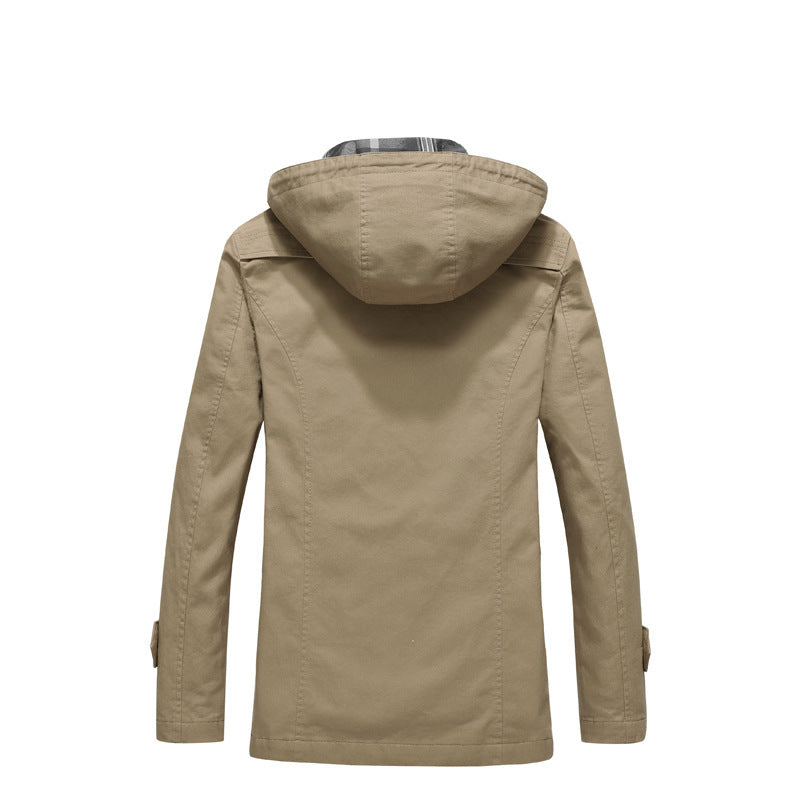Men's Cotton Canvas Parka with Hood, Checked Lining and Multi-Function Pockets Mune Fashion