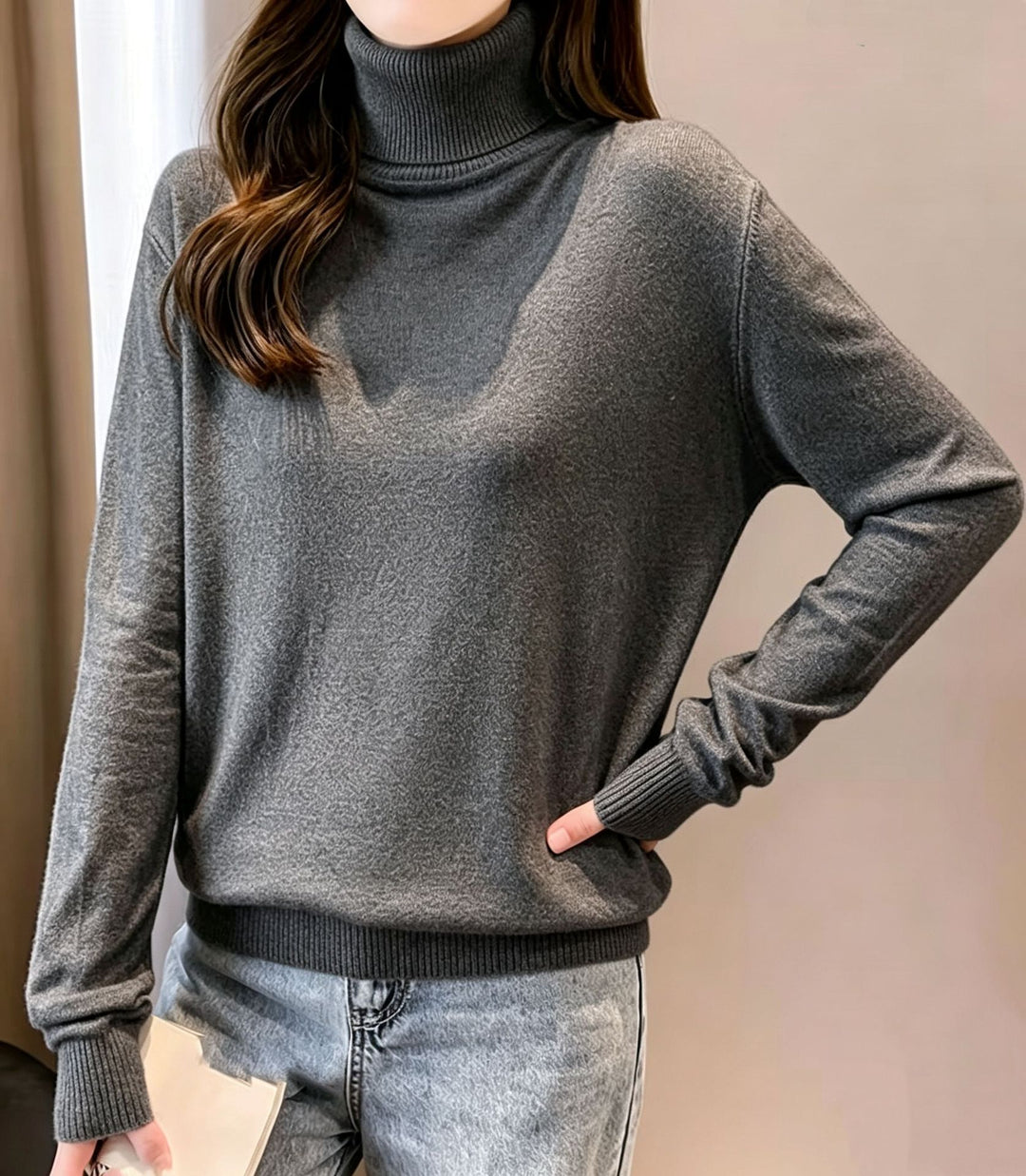 Women's turtleneck sweater with dropped fit and ribbed cuffs Mune Fashion