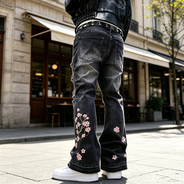 Women's Fashion Flared Jeans with Floral Embroidery Mune Fashion