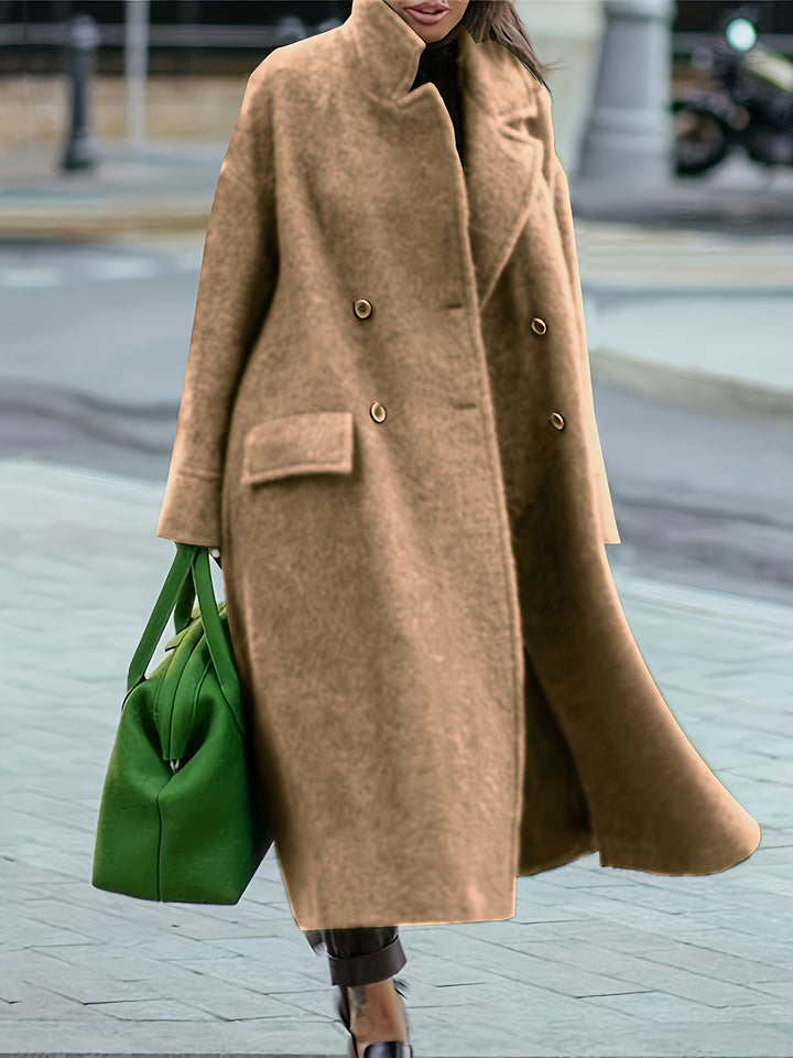 Ladies nan cape-like double-breasted wool coat with a wide fall, high stand-up collar, and flap pockets Mune Fashion