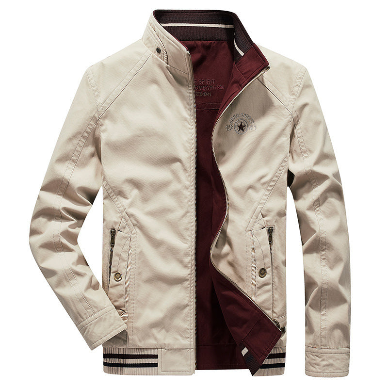 Men's lightweight canvas transitional jacket with stand-up collar, zipper, and ribbed hem Mune Fashion