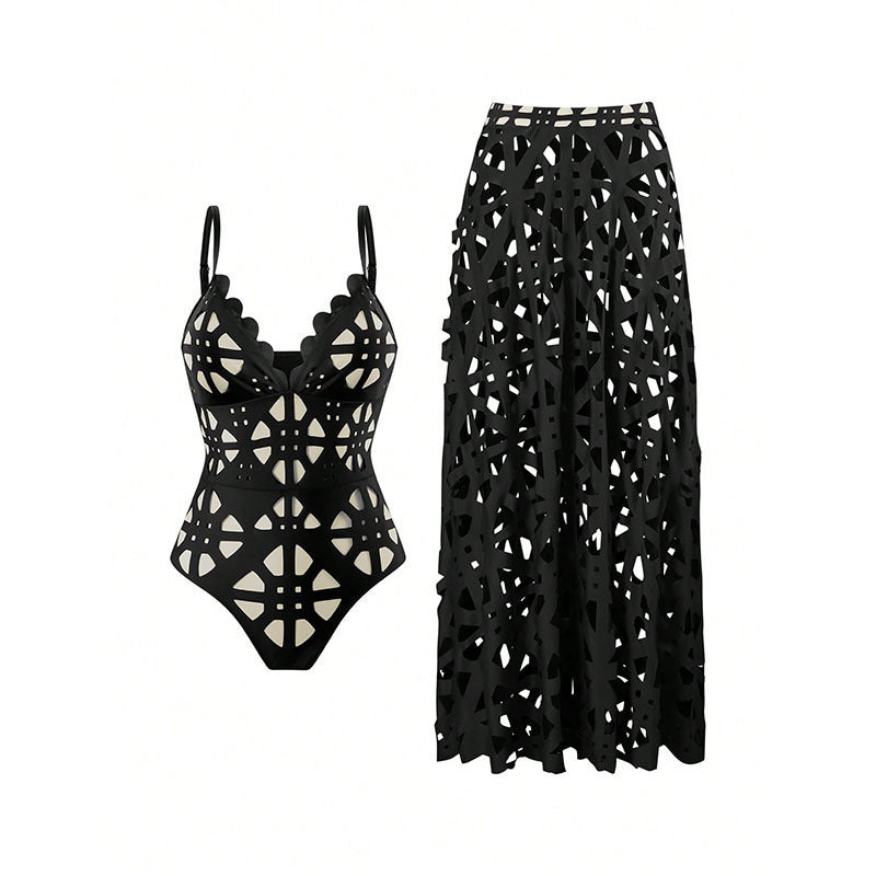 Women’s one-piece swimsuit with stylish neckline and matching maxi skirt Mune Fashion