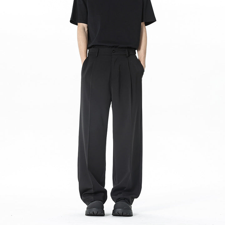 Men's loose waistband pleat fabric trousers with high waist, straight leg and discreet side pockets Mune Fashion